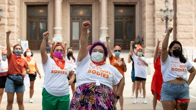 In this Wednesday, Sept. 1, 2021 file photo, Barbie H. leads a protest against the six-week abortion ban at the Capitol in Austin, Texas. (Photo / AP)