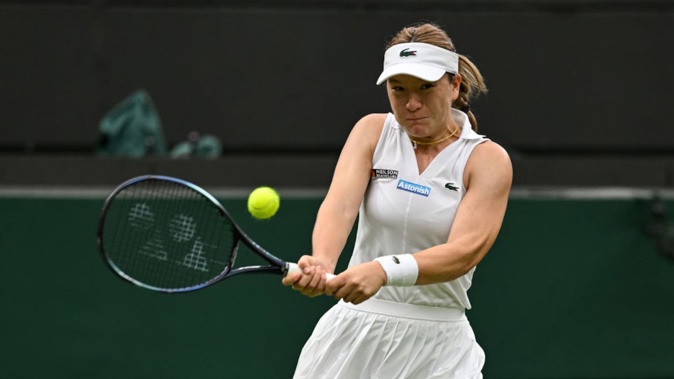 Lulu Sun of New Zealand in action against Donna Vekic of Croatia in the Ladies' Singles Quarter Final match during day nine at Wimbledon. Photo / Getty Images
