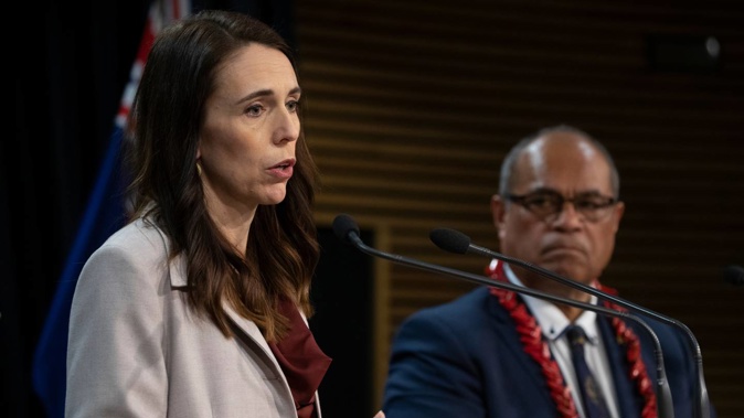 Prime Minister Jacinda Ardern and Pacific Peoples Minister Aupito William Sio during a post-Cabinet press conference addressing the dawn raids. (Photo / Mark Mitchell)