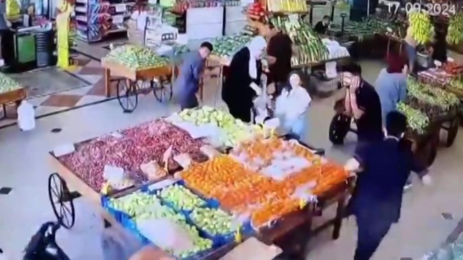 An explosion at an indoor vegetable market in Beirut. Photo / AFP