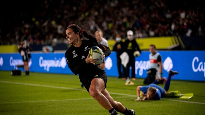 Stacey Fluhler scores against France. Photo / Dean Purcell