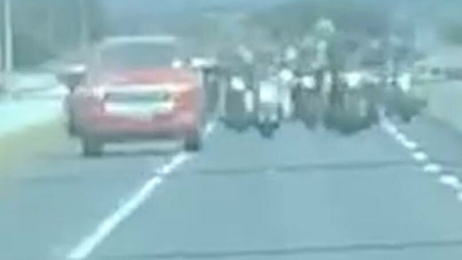 Tribesman gang members travelling down Waikato Expressway. (Photo / Supplied)
