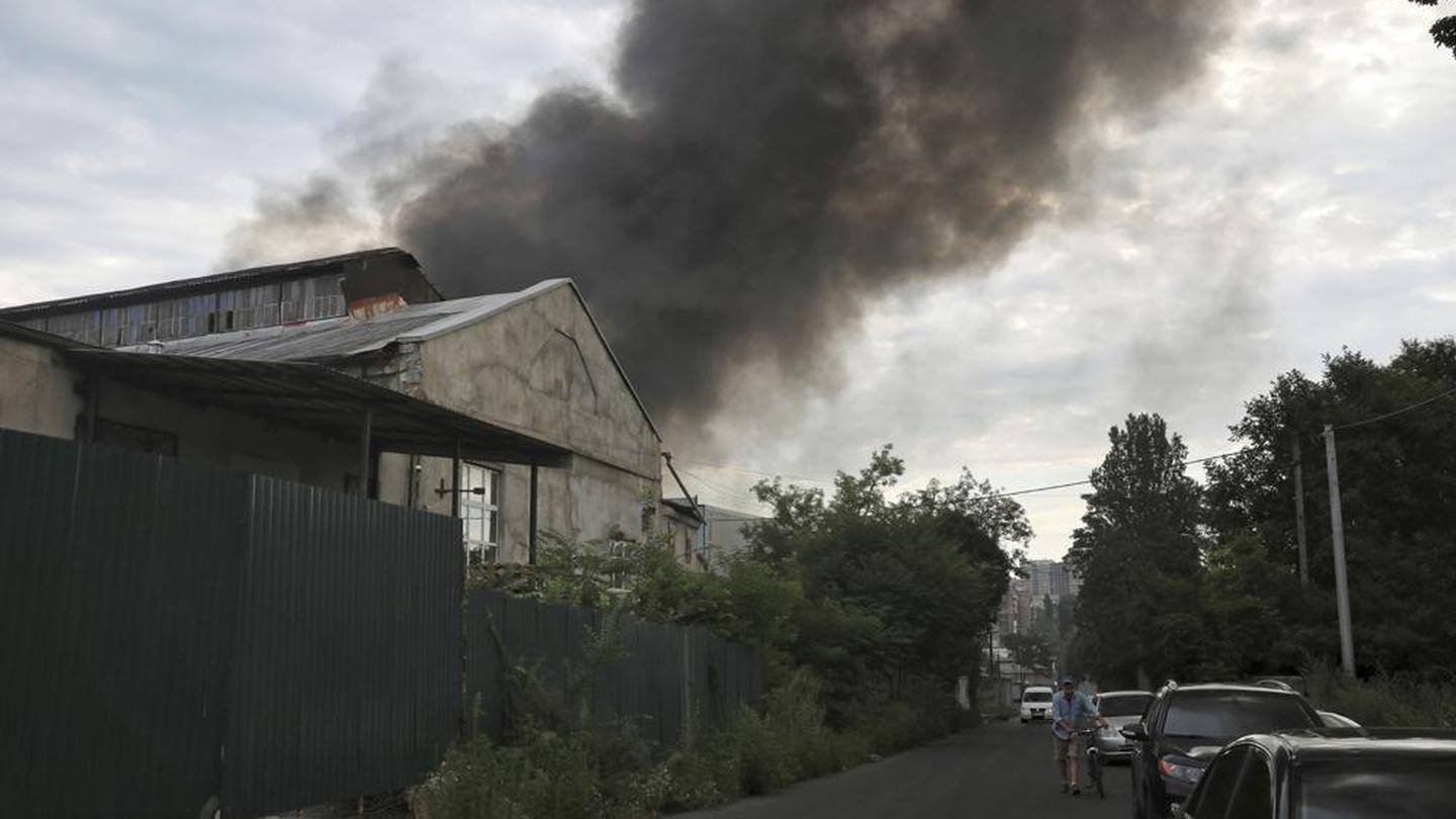 Smoke rises in the air after shelling in Odesa, Ukraine. Photo / AP