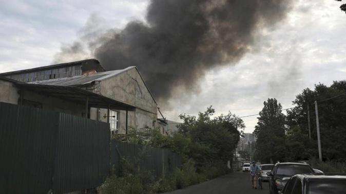 Smoke rises in the air after shelling in Odesa, Ukraine. Photo / AP
