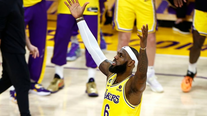 LeBron James celebrates becoming the NBA's all-time leading scorer. Photo / Getty