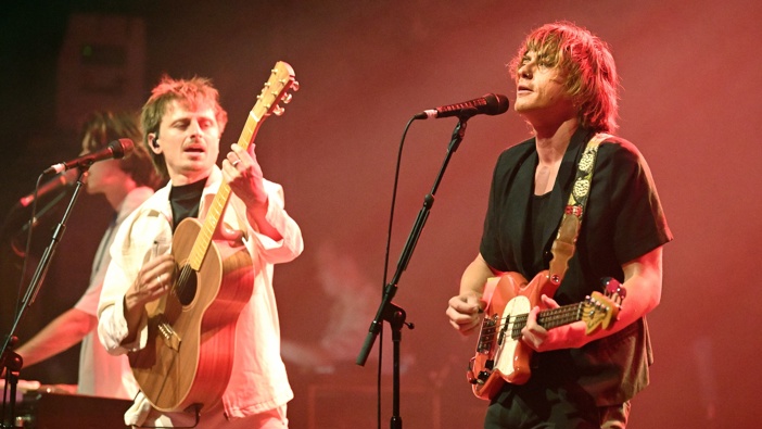 Oli Leimbach and Louis Leimbach of Lime Cordiale perform at O2 Forum Kentish Town on September 01, 2023 in London, England. (Photo by Gus Stewart/Redferns)