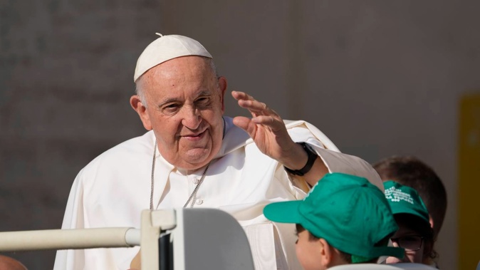Pope Francis arrives for his weekly general audience in St Peter's Square at the Vatican before his surgery. Photo / AP