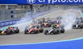 Max Verstappen of the Netherlands driving the number 3 Oracle Red Bull Racing car, Kimi Antonelli of Italy driving the number 12 Mercedes-AMG PETRONAS car and Charles Leclerc of Monaco driving the number 16 Ferrari lead the field at the start of the Formula 1 Crypto.com Miami Grand Prix on May 3, 2026, at Miami International Autodrome in Miami Gardens, FL. (Photo by Doug Murray/Icon Sportswire via Getty Images)