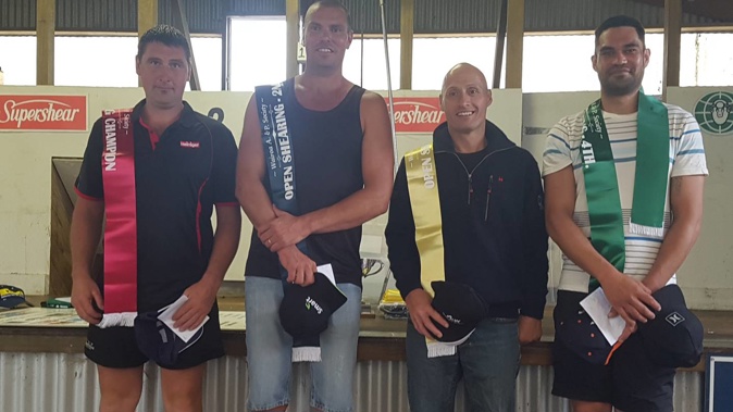 Three World champions in the Wairoa final, Gavin Mutch (left), Rowland Smith and John Kirkpatrick, and fourth placegetter Tama Niania. All four were past winners of the title. Photo / Doug Laing