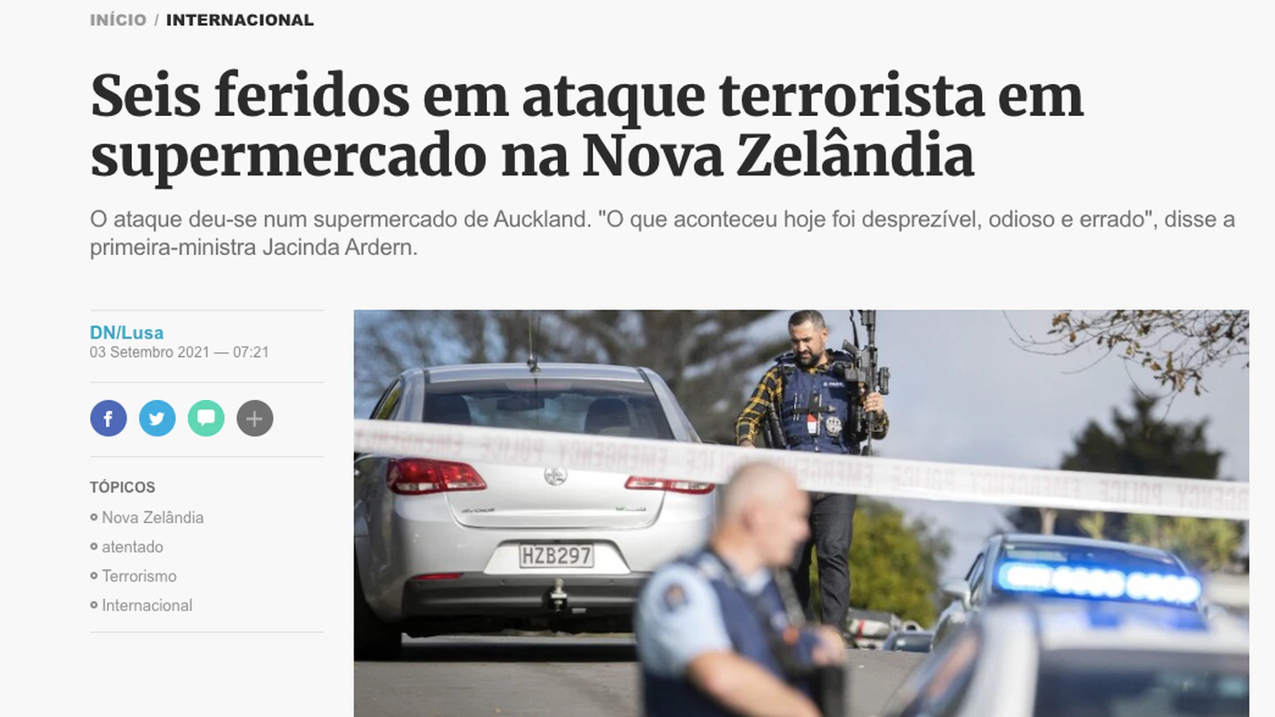 Diario de Noticias, in Portugal, highlighted the six people injured in New Lynn today. (Photo / Supplied)