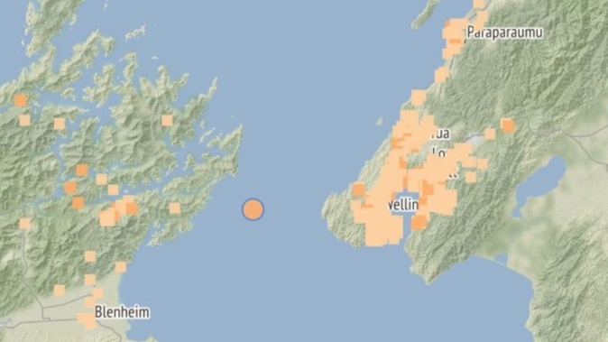 A magnitude 3.8 earthquake with light shaking occurred in Cook Strait at 2.23pm on Monday. Photo / GeoNet
