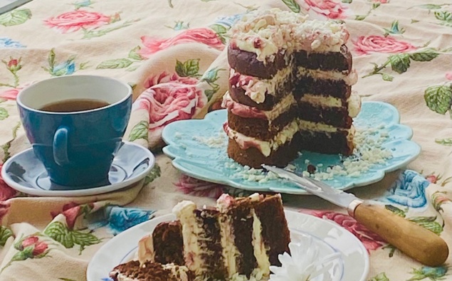 Chocolate & plum ripple cake. (Photo / Nici Wickes)