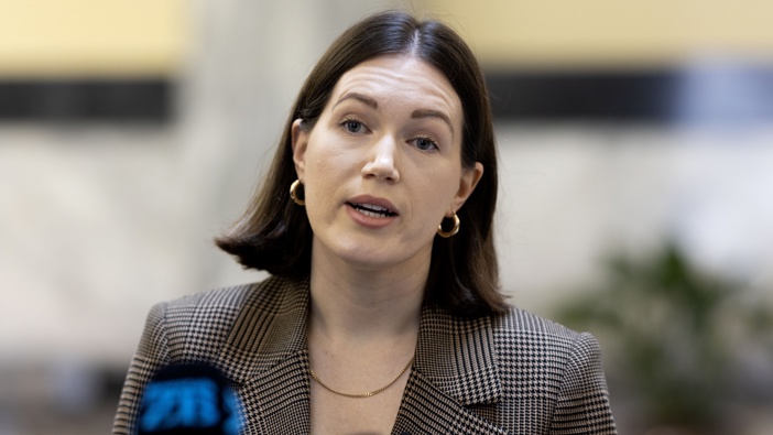 Minister of Workplace Relations Brooke van Velden speaks to the media at Parliament. Photo / Marty Melville / NZ Herald