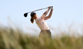 Amelia Garvey of New Zealand tees off on the third hole during the first round of the AIG Women's Open 2025 at Royal Porthcawl Golf Club on July 31, 2025 in Bridgend, Wales. (Photo by Luke Walker/Getty Images)