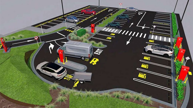 Artists impression of the planned EV charging hub for Tauriko in Tauranga.