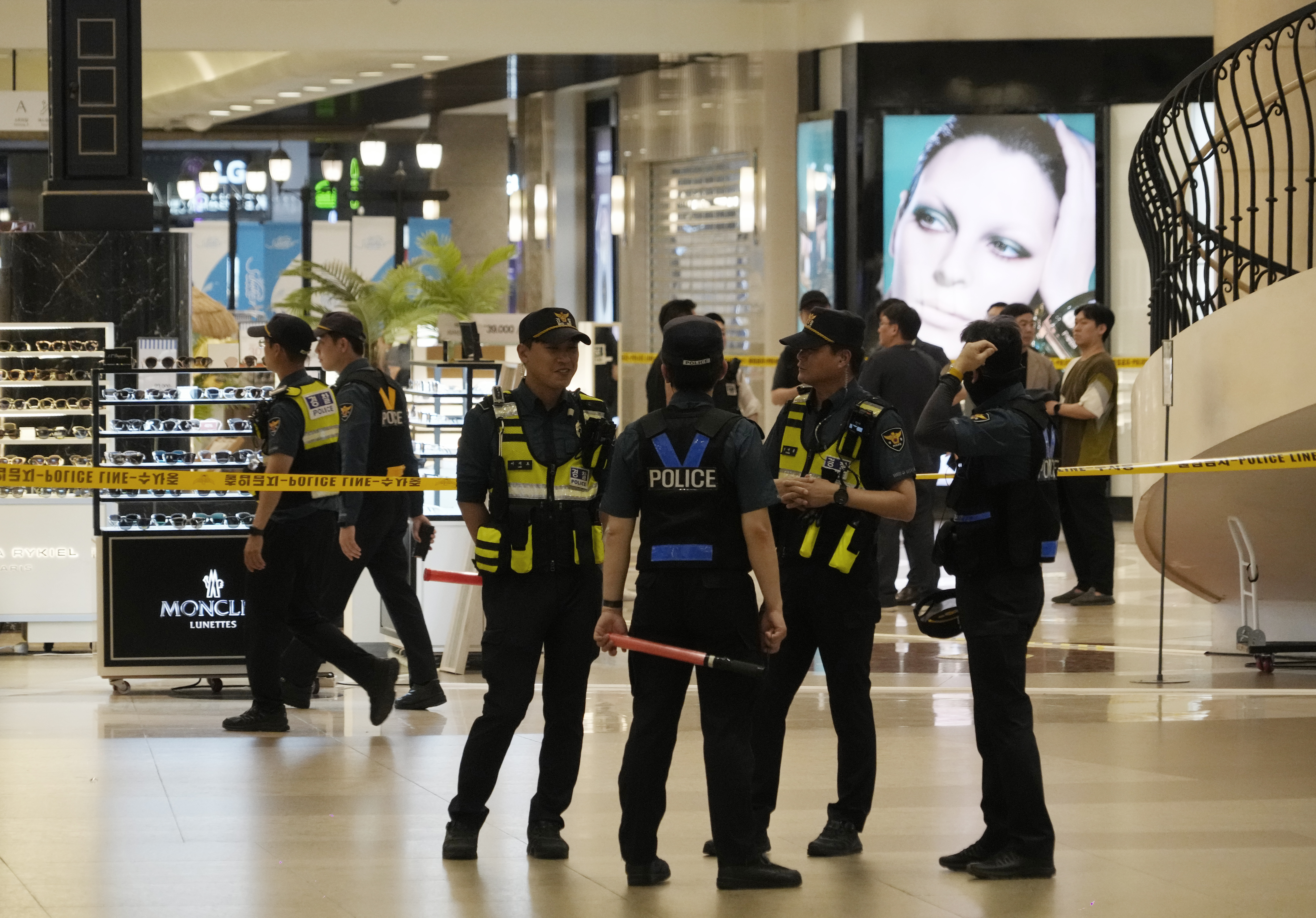Police officers cordon off the scene near a subway station in Seongnam, South Korea, Thursday, Aug. 3, 2023. Photo / AP