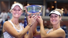 Erin Routliffe and Gabriela Dabrowski celebrate winning the 2023 US Open. Photo / Getty Images