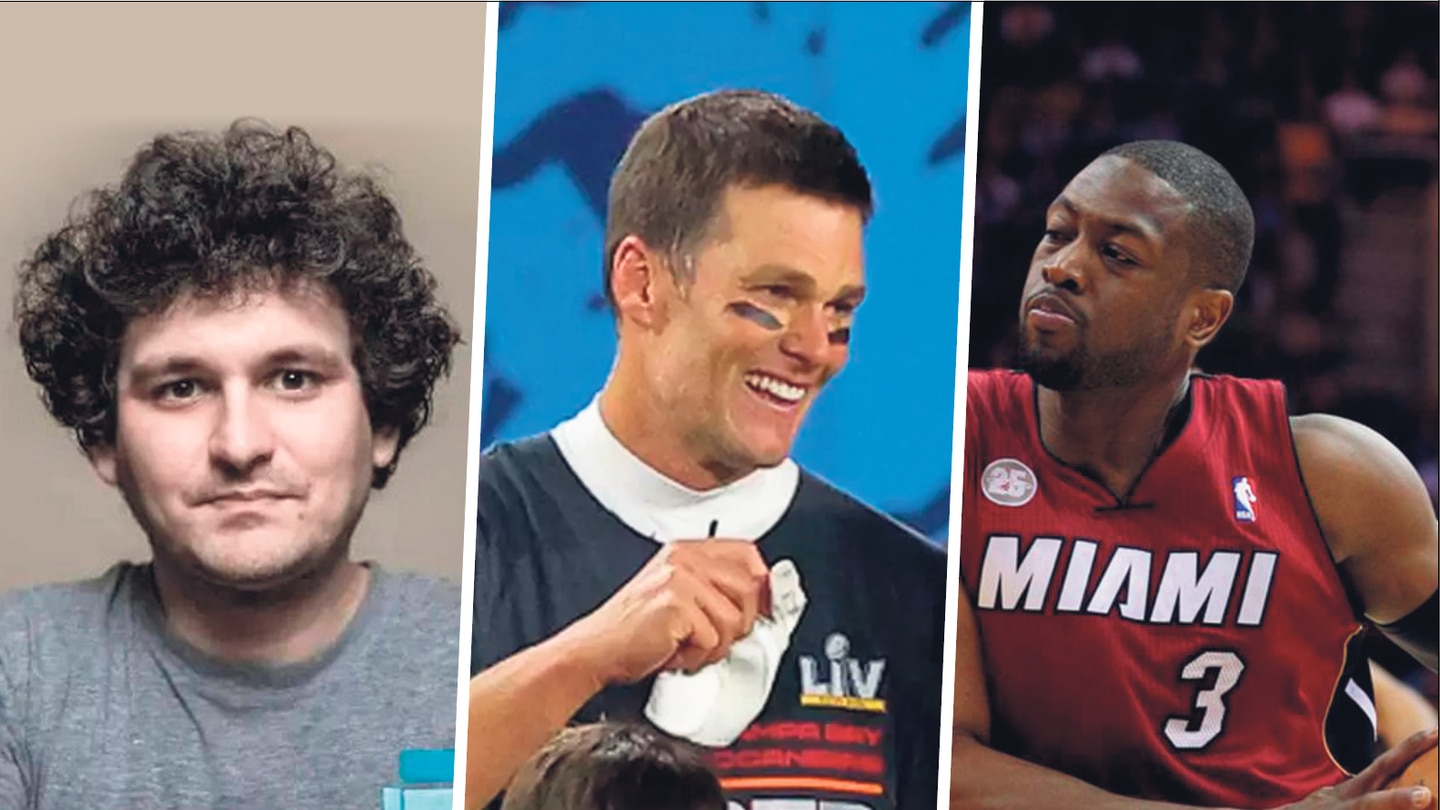 Sam Bankman-Fried (left) has been arrested in the Bahamas. The FTX collapse has caused chaos for investors, and for NFL star Tom Brady and NBA franchise the Miami Heat.