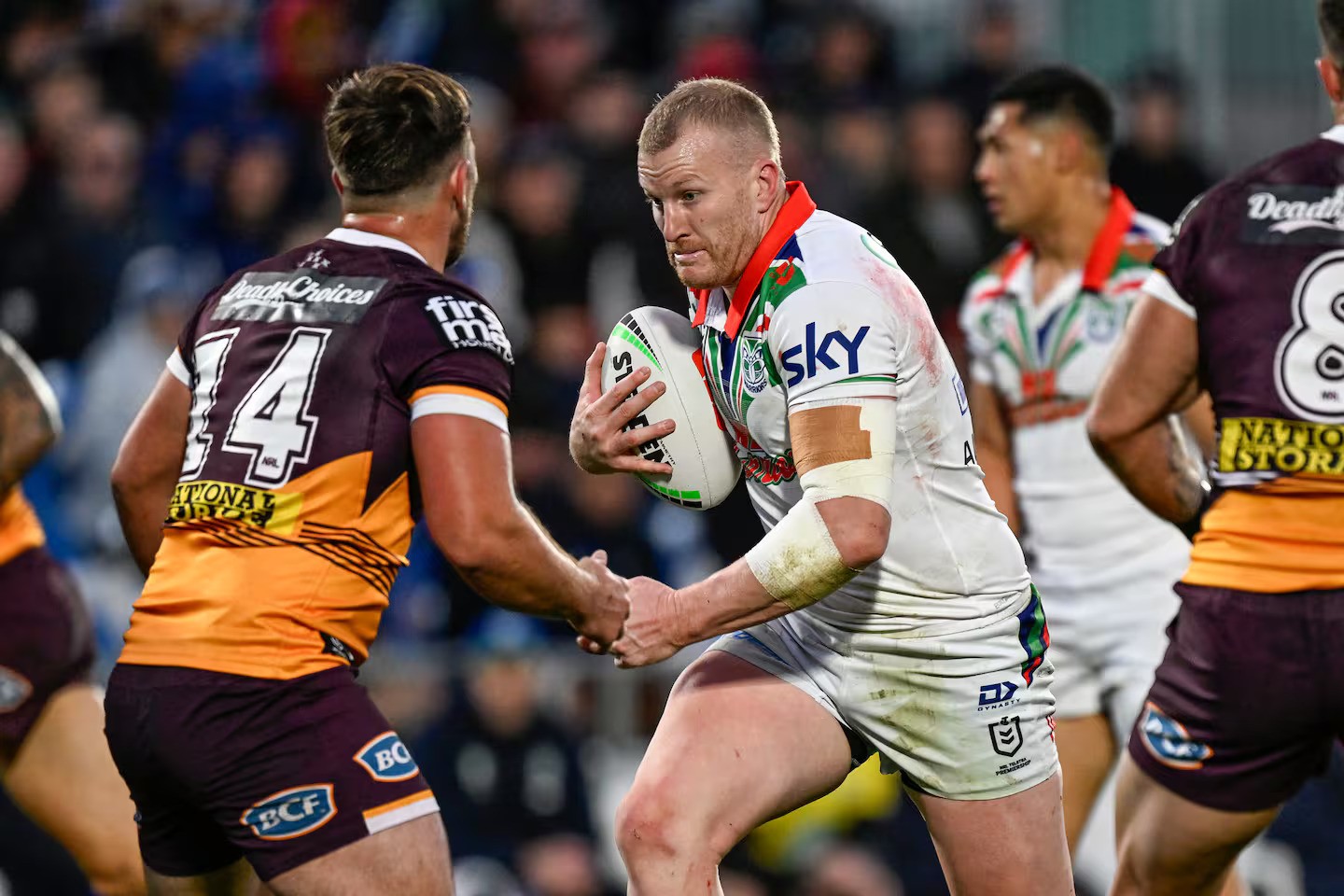 Mitchell Barnett fronted for the Warriors against the Brisbane Broncos. Photo / Photosport