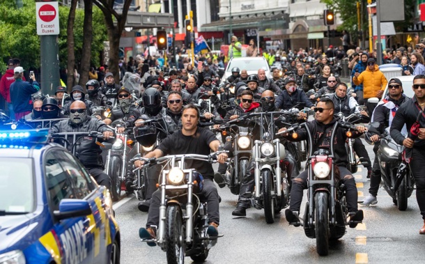 Protesters head down Lambton Quay on their way to Parliament. Photo / Mark Mitchell