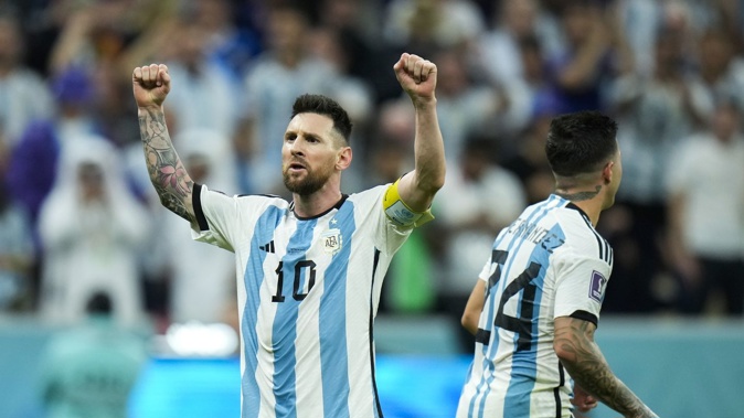 Argentina's Lionel Messi celebrates. Photo / AP