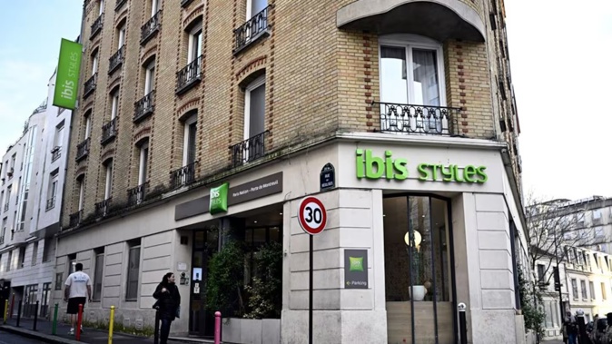 The Ibis styles hotel, where a 18-year-old American mother threw a newborn baby from the second-floor window, umbilical cord still attached, in the 20th arrondissement in eastern Paris on February 24, 2025. The newborn was given emergency care but did not survive prosecutors said. Photo / AFP