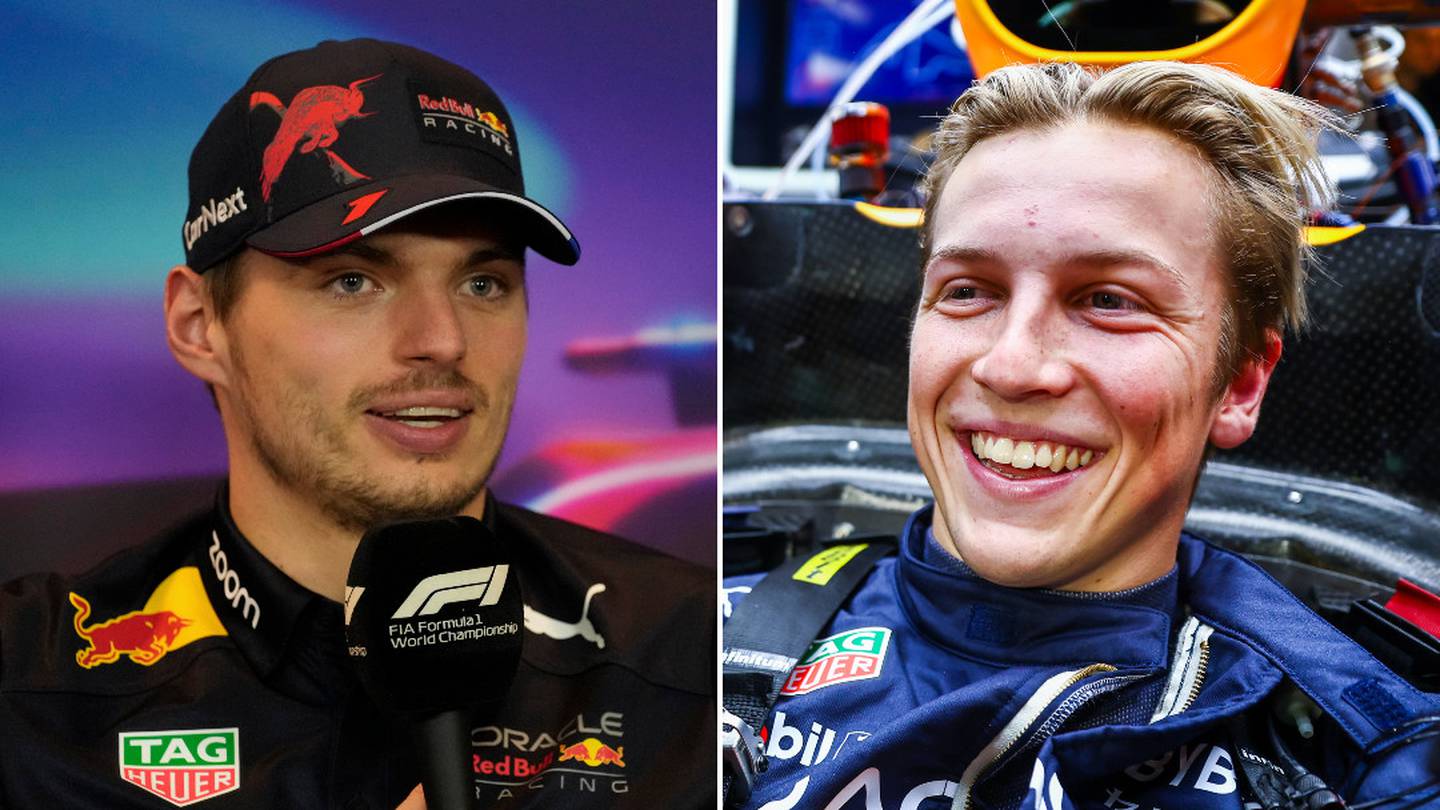 Max Verstappen (L) says Liam Lawson (R) left his car in great shape after the first practice session in Abu Dhabi. Photos / AP, Getty