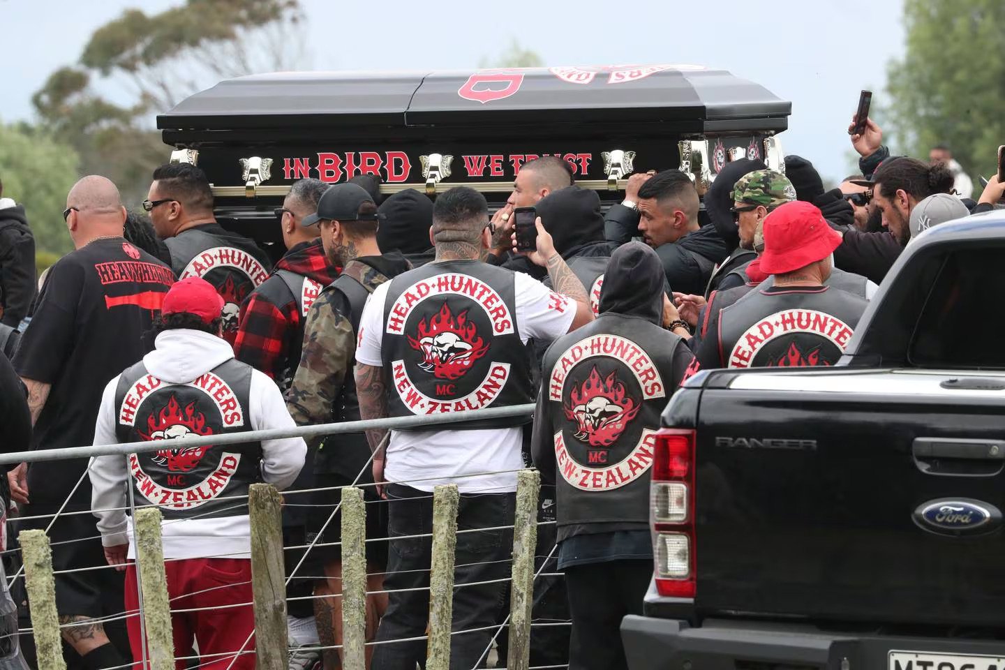Hundreds of gang members have gathered for the funeral. Photo / Bevan Conley