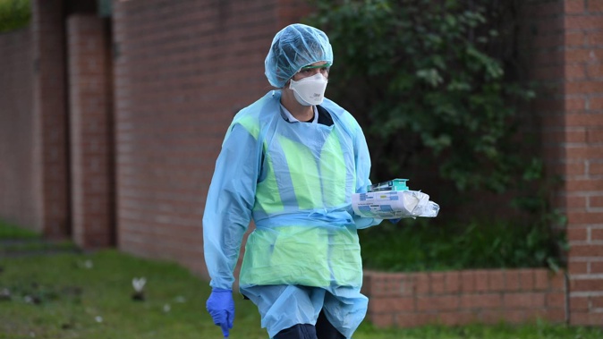 A health worker at Bondi Junction in Sydney on July 13, 2021. (Photo / Getty Images)