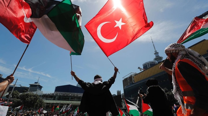 Protesters gather for the Rally for Palestine in Auckland's Aotea Square. Photo / Dean Purcell