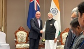 Prime Minister Christopher Luxon (left) and India Prime Minister Narendra Modi meet in person for the first time on the sidelines of the East Asia Summit in Laos in 2024. Photo / Jamie Ensor