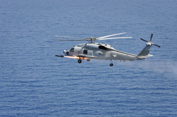 A Royal Australian Navy MH-60R from 725 Squadron launches a Hellfire missile in Florida, United States. Photo / Australian Defence Force