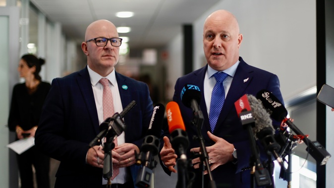 Stand up with PM and Minister Matt Doocey at Middlemore Hospital. Photo / Dean Purcell