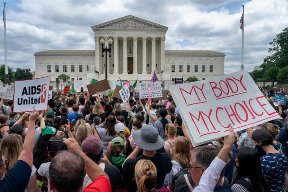 Protestors outside the Supreme Court after the overturning of Roe v Wade. Photo / AP