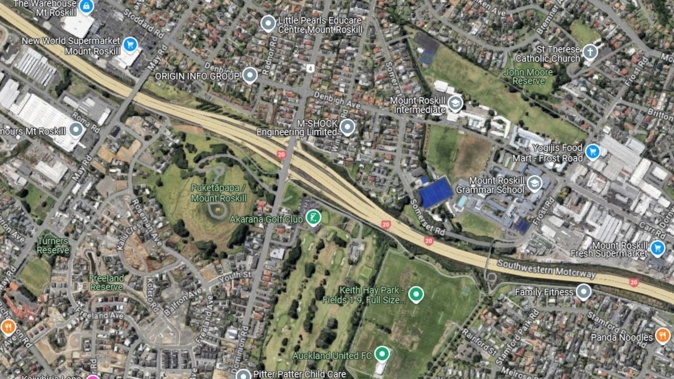 The man walked on to the Southwestern Motorway at Dominion Rd and was struck by at least three vehicles. Photo / Google