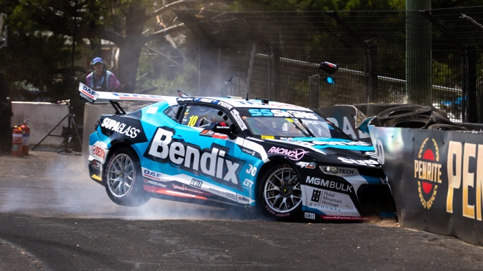 Dylan O'Keeffe crashes the #10 Bendix Racing Chevrolet Camaro ZL1 during practice for the Bathurst 1000, part of the 2024 Supercars Championship Series at Mount Panorama, on October 11, 2024 in Bathurst, Australia. (Photo by Daniel Kalisz/Getty Images)