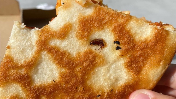 A cockroach found on a Domino's pizza slice. Photo / Supplied