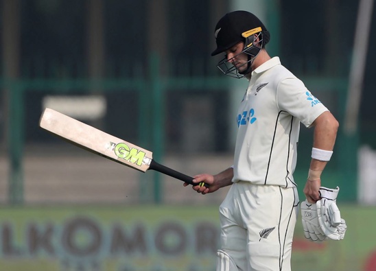 Black Caps opener Will Young was a dramatic dismissal just before stumps. (Photo / AP)