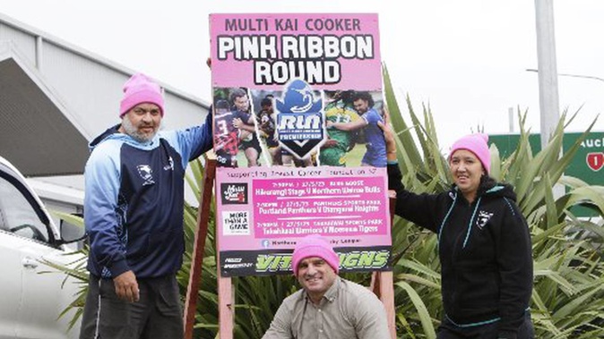 Rugby League Northland development manager Cori Paul (left), chief executive Robbie Johnson and administration manager Teri Tito are spearheading efforts to raise awareness about breast cancer. Photo / Tania Whyte