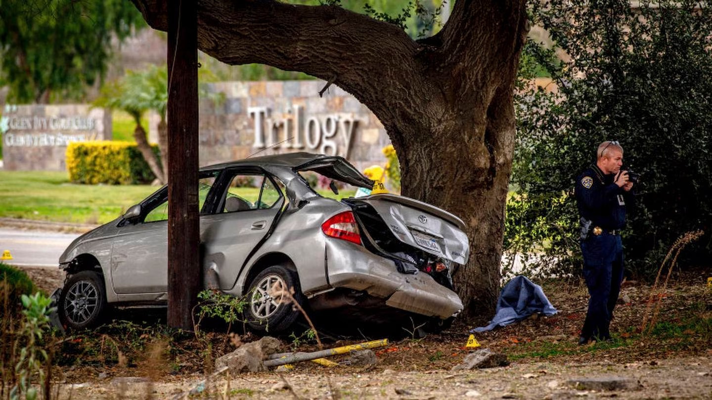 The scene of the deadly crash in the Temescal Valley, south of Corona. Photo / AP