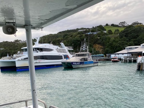 The police rescue boat at Waiheke Island after a man jumped overboard from a ferry heading to Auckland.