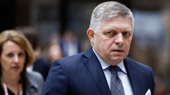 Slovakia's Prime Minister Robert Fico walks during the European Council summit at the EU headquarters in Brussels, on April 18, 2024. Kenzo Tribouillard/AFP via Getty Images/FILE