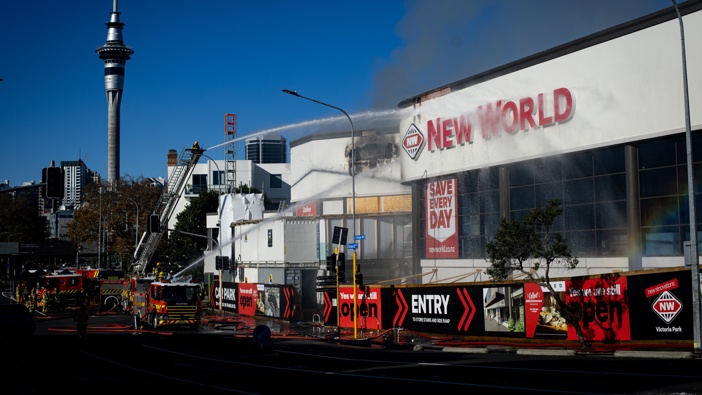 A fire broke out at the Victoria Park New World in Auckland on the 17th of June. Photo / Dean Purcell