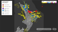 Five-hundred lightning strikes have been detected near the Coromandel Peninsula since midnight. Photo / MetService