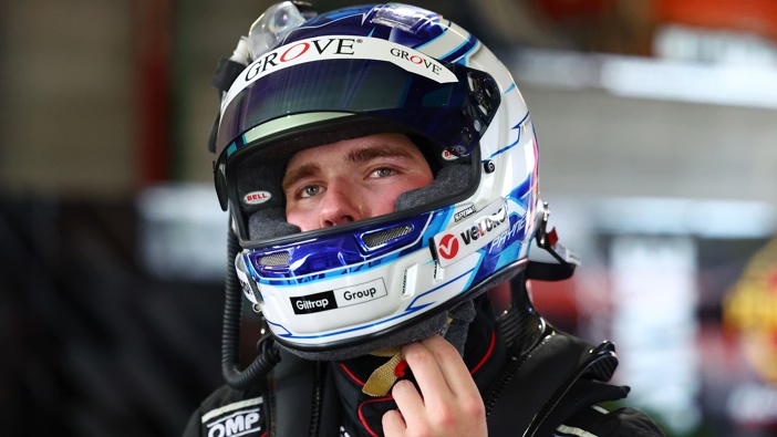 Matt Payne reacts after driving the Grove Racing Ford Mustang to provisional pole during qualifying for the Bathurst 1000, part of the 2024 Supercars Championship Series at Mount Panorama, on October 11, 2024 in Bathurst, Australia. (Photo by Morgan Hancock/Getty Images)