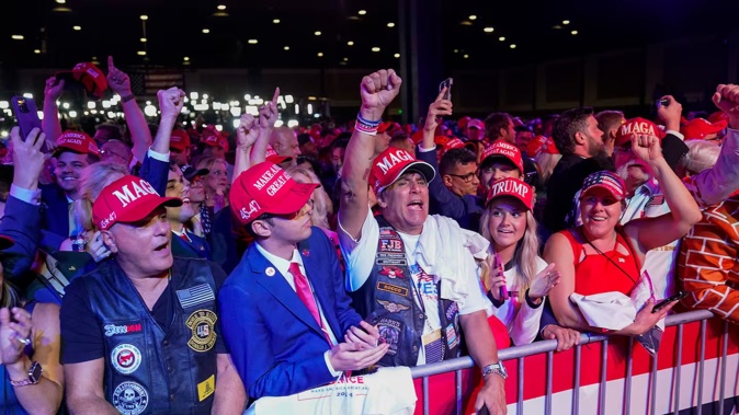 Supporters of Republican presidential nominee Donald Trump cheer as results are announced during an election night watch party at the Palm Beach County Convention Center in West Palm Beach, Florida. Photo / Jabin Botsford for The Washington Post