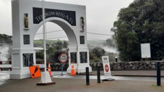 The road into Whakarewarewa was closed after the incident. Photo / Maryana Garcia