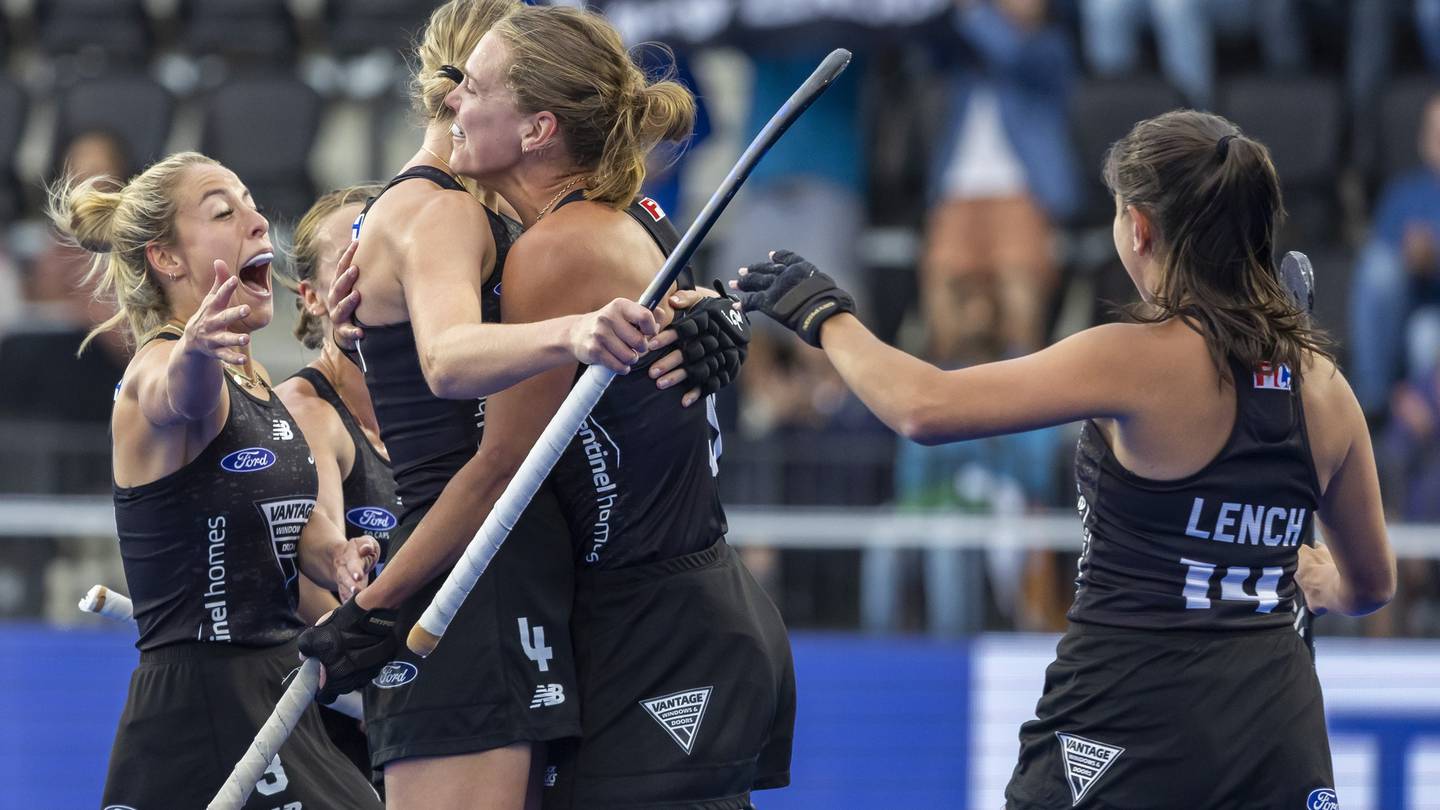 Black Sticks celebrate a goal against India. Photo / Getty