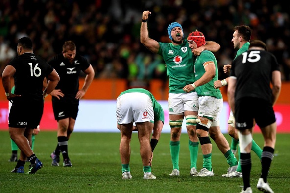 Tadhg Beirne of Ireland celebrates with Josh van der Flier of Ireland during the International Test match between the New Zealand All Blacks and Ireland. Photo / Getty Images.