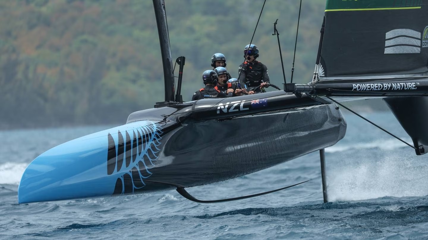 New Zealand SailGP team in action during a practice session. Photo / SailGP